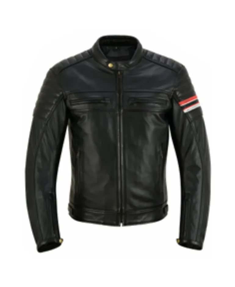 motorcycle multi strips leather jacket supplier