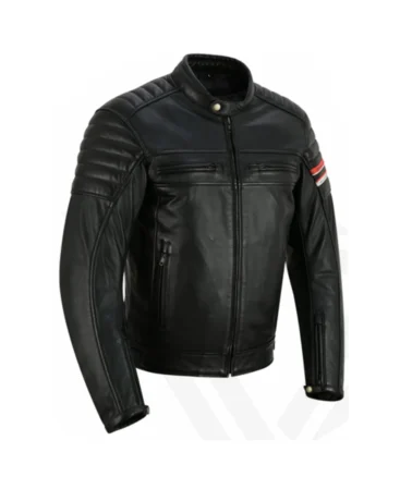 motorcycle multi strips leather jacket manufacturer