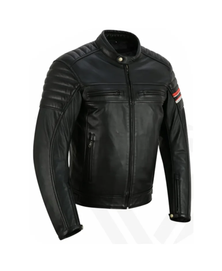 motorcycle multi strips leather jacket manufacturer