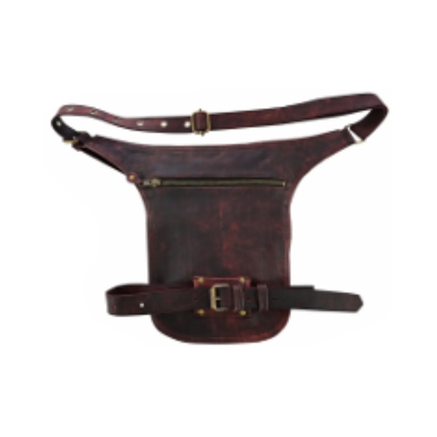 motorcycle dark brown leather waist bag supplier