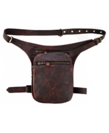 motorcycle dark brown leather waist bag manufacture