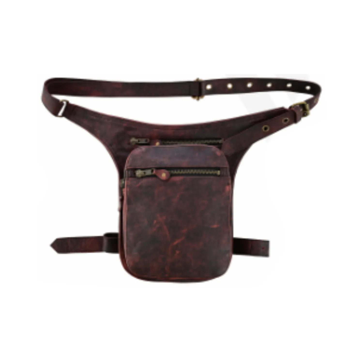 motorcycle dark brown leather waist bag manufacture