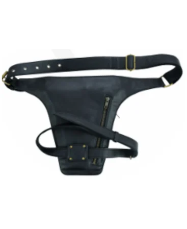 Motorcycle Classic Black Leather Waist Bag Manufacturer