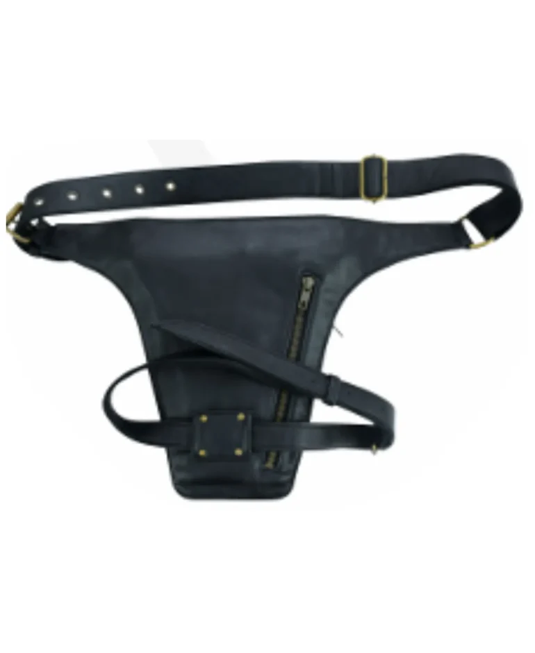 Motorcycle Classic Black Leather Waist Bag Manufacturer
